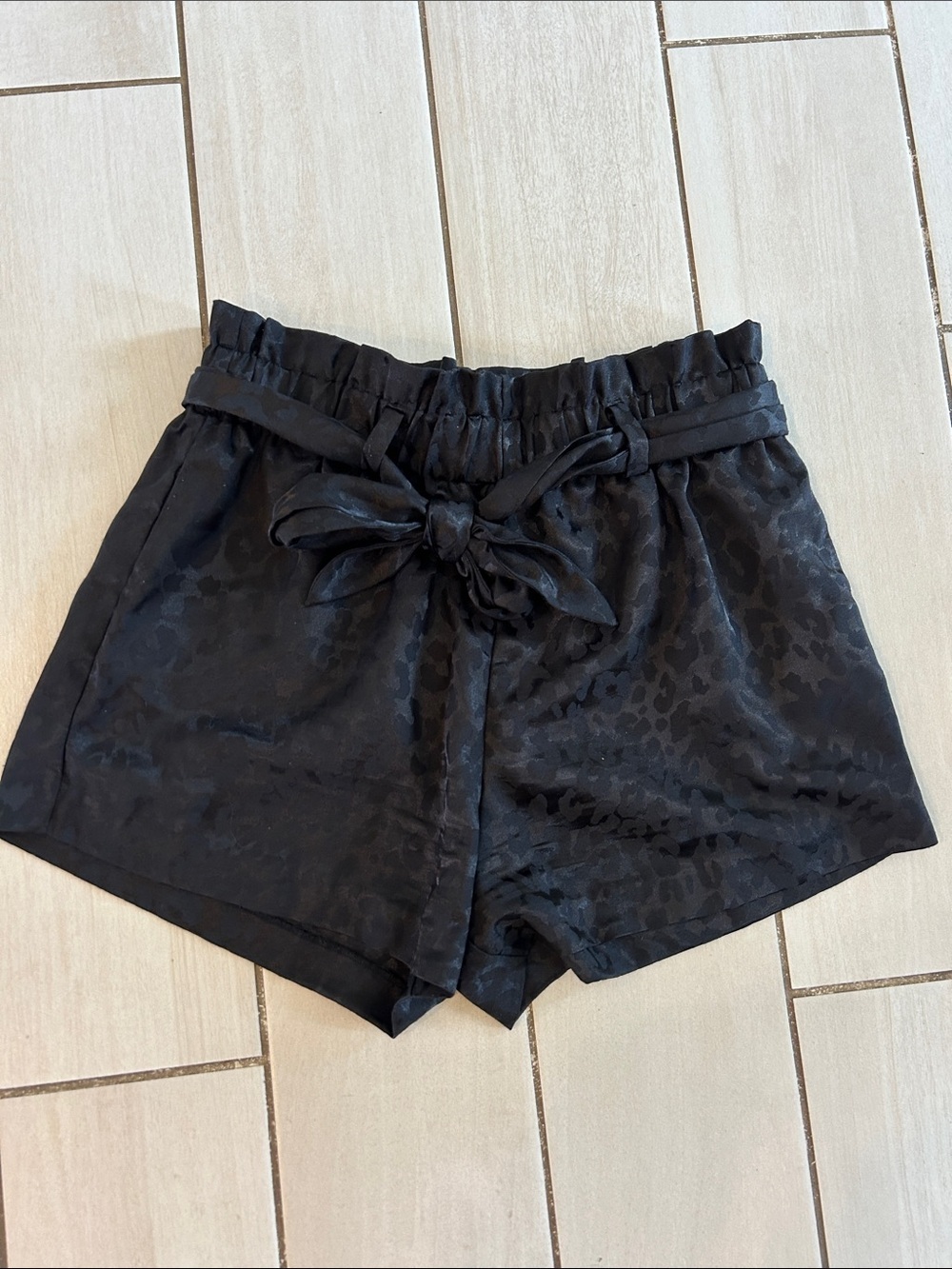 Generation Love Satin Leopard Print Paperbag Waist Shorts with Tie